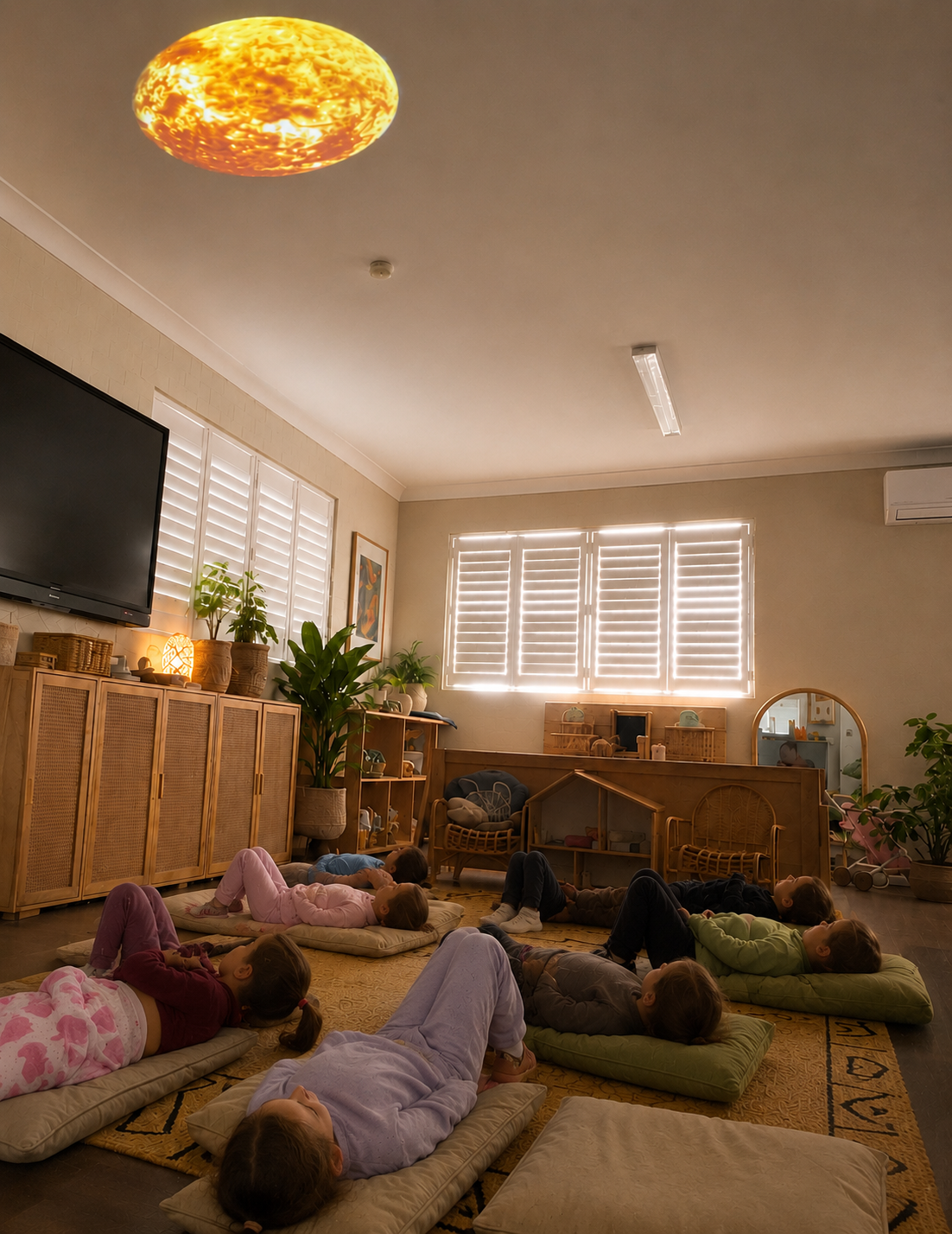 Children engaging together in an immersive learning experience in the Platypus Room